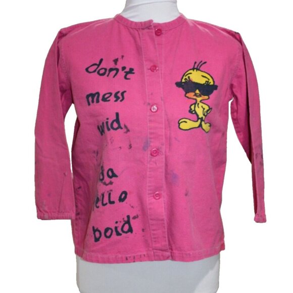 Vintage JG Hook Tweetie Shirt Small Paint Smock 1980s 90s Fishtail Big Graphic - Picture 2 of 8